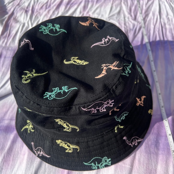 Multicolored Embroidered Dinosaur Black Bucket Hat - Picture 2 of 5